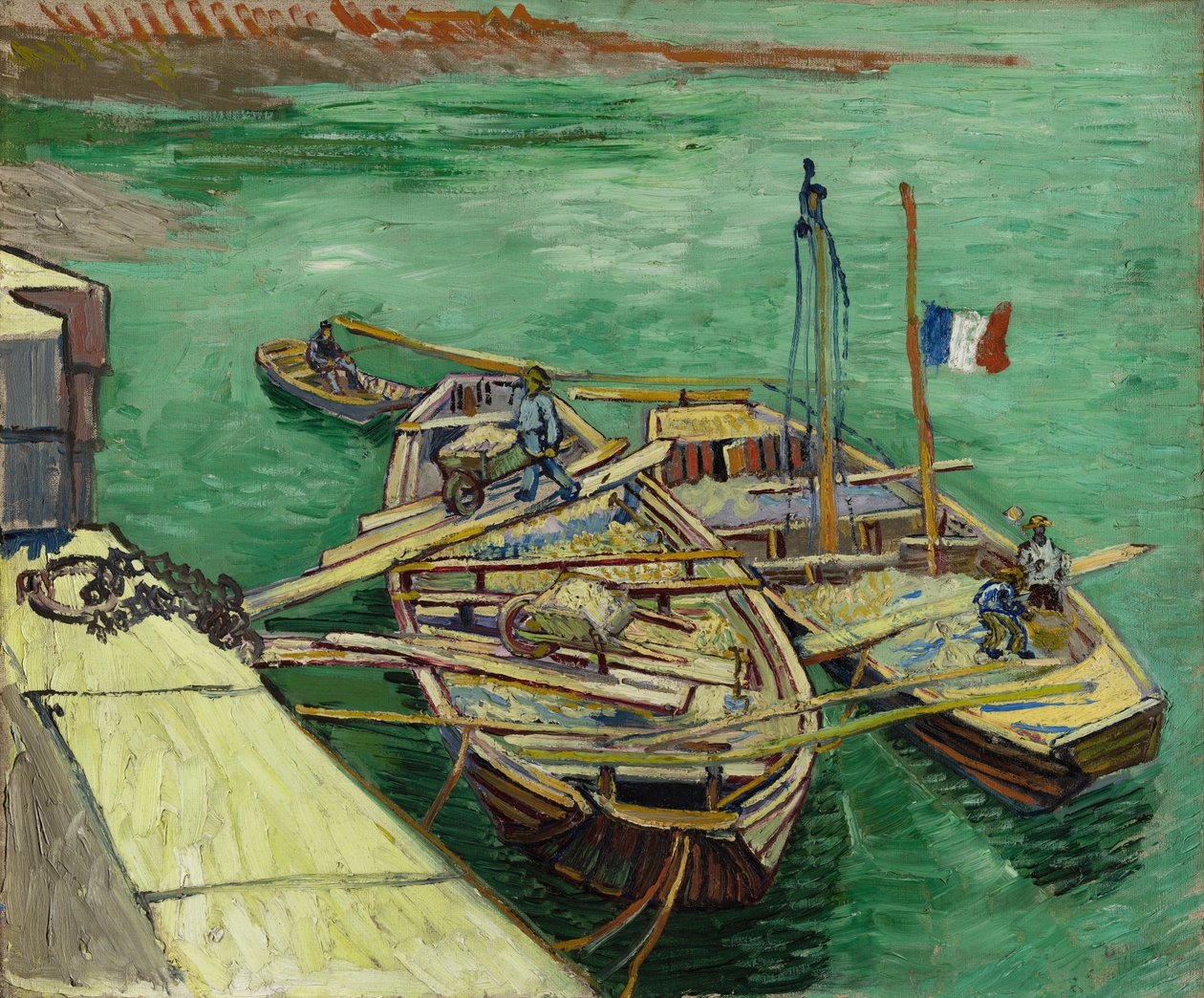 Kaj med mænd, der losser sandpramme af Vincent van Gogh