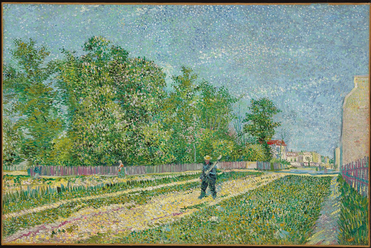 Vej i udkanten af Paris, landmand med en spade på skulderen, 1887 af Vincent van Gogh