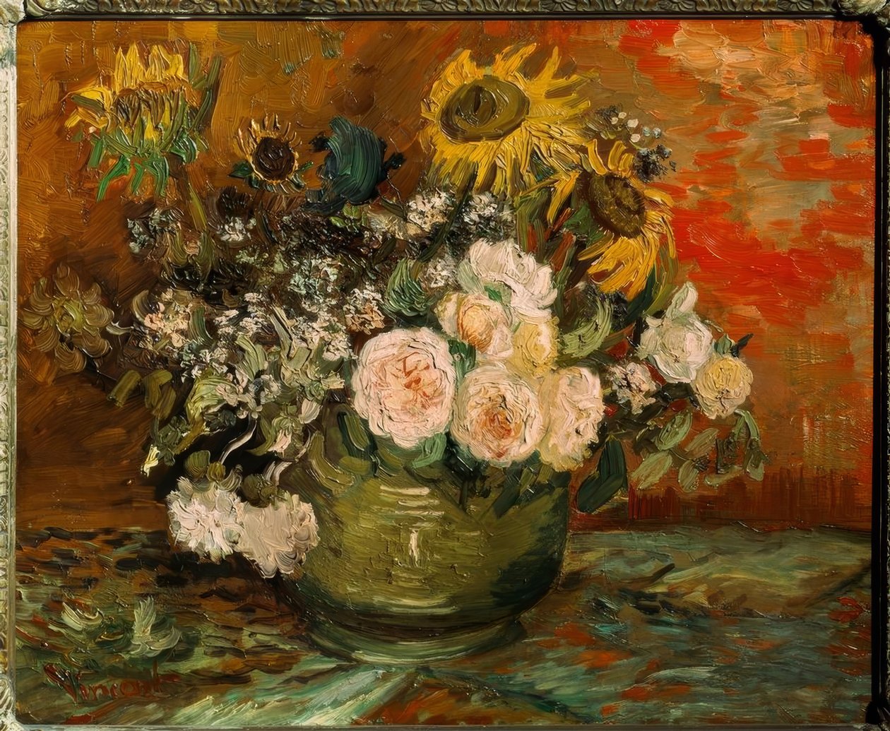 Roser og solsikker af Vincent van Gogh