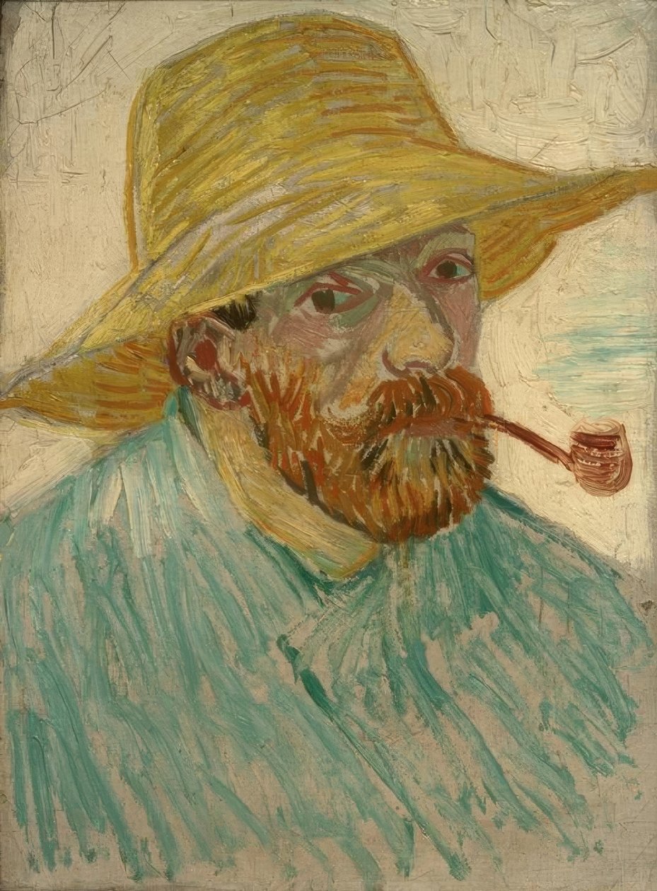 Selvportræt med stråhat af Vincent van Gogh