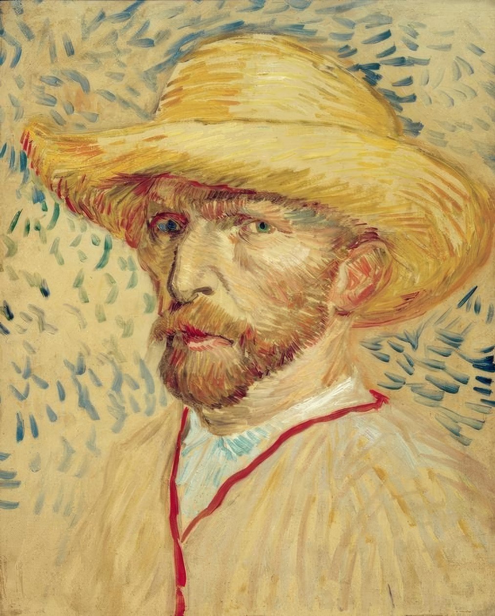 Selvportræt med stråhat og maler kittel af Vincent van Gogh