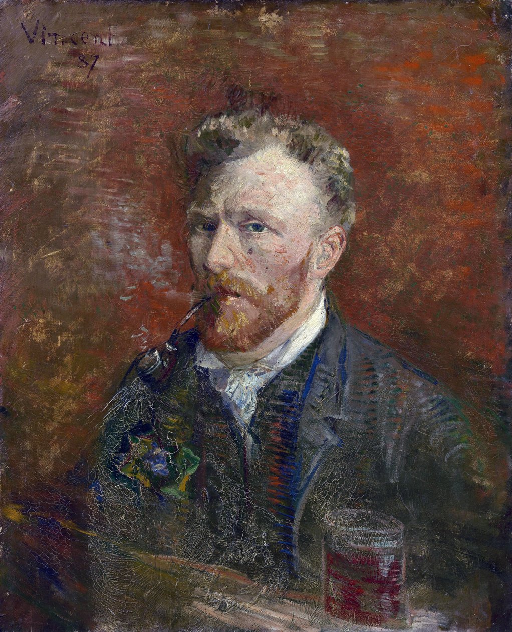 Selvportræt med glas af Gogh, Vincent, van (1853-1890). Olie på lærred, størrelse: 61x50,2 af Vincent van Gogh