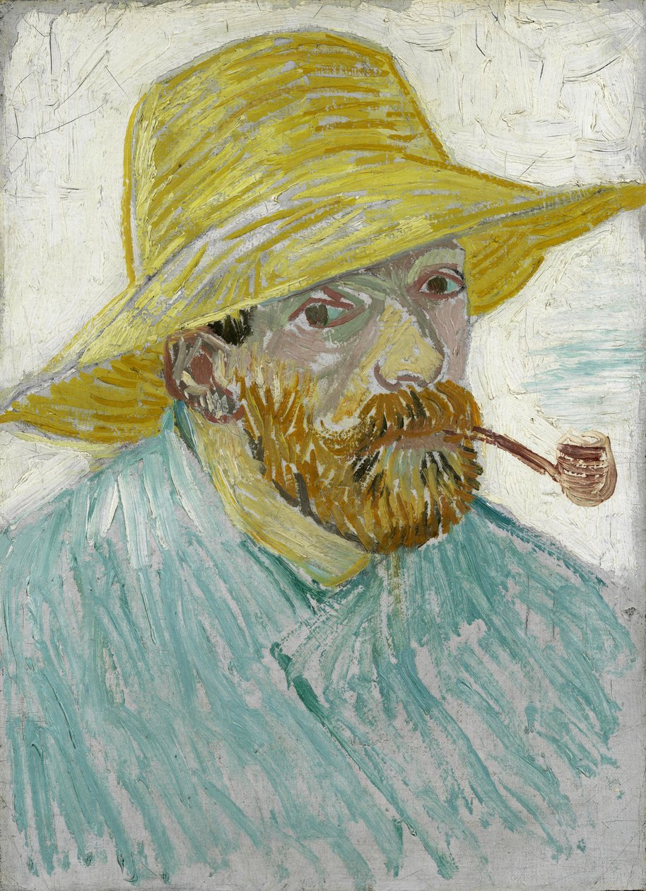 Selvportræt med stråhat og pibe par Gogh, Vincent, van (1853-1890). Olie på lærred, størrelse: 41,9x30,1 af Vincent van Gogh