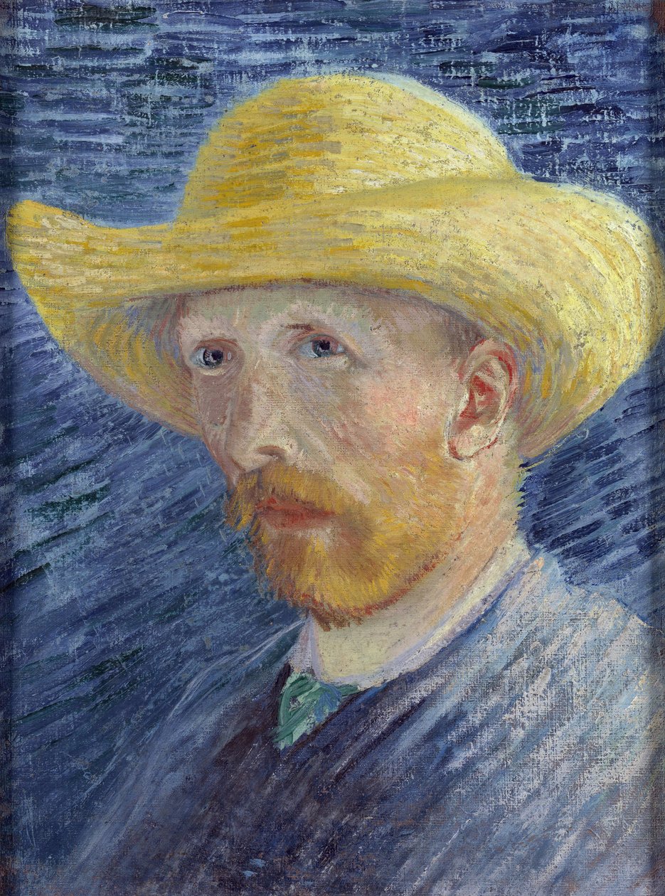 Selvportræt med stråhat af Gogh, Vincent, van (1853-1890). Olie på lærred, størrelse: 41,8x31,5 af Vincent van Gogh