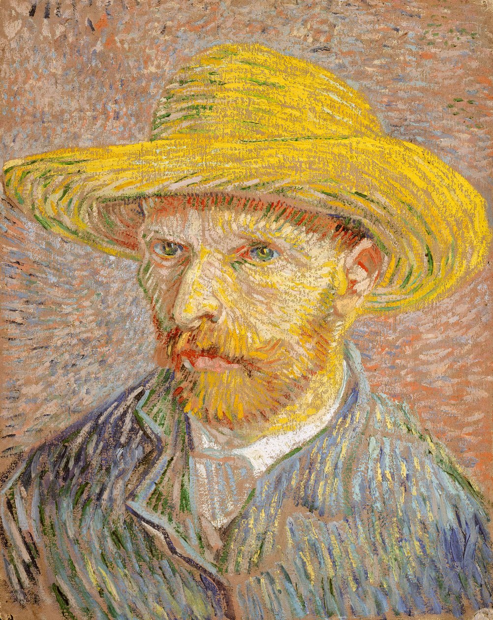 Selvportræt med stråhat af Vincent van Gogh