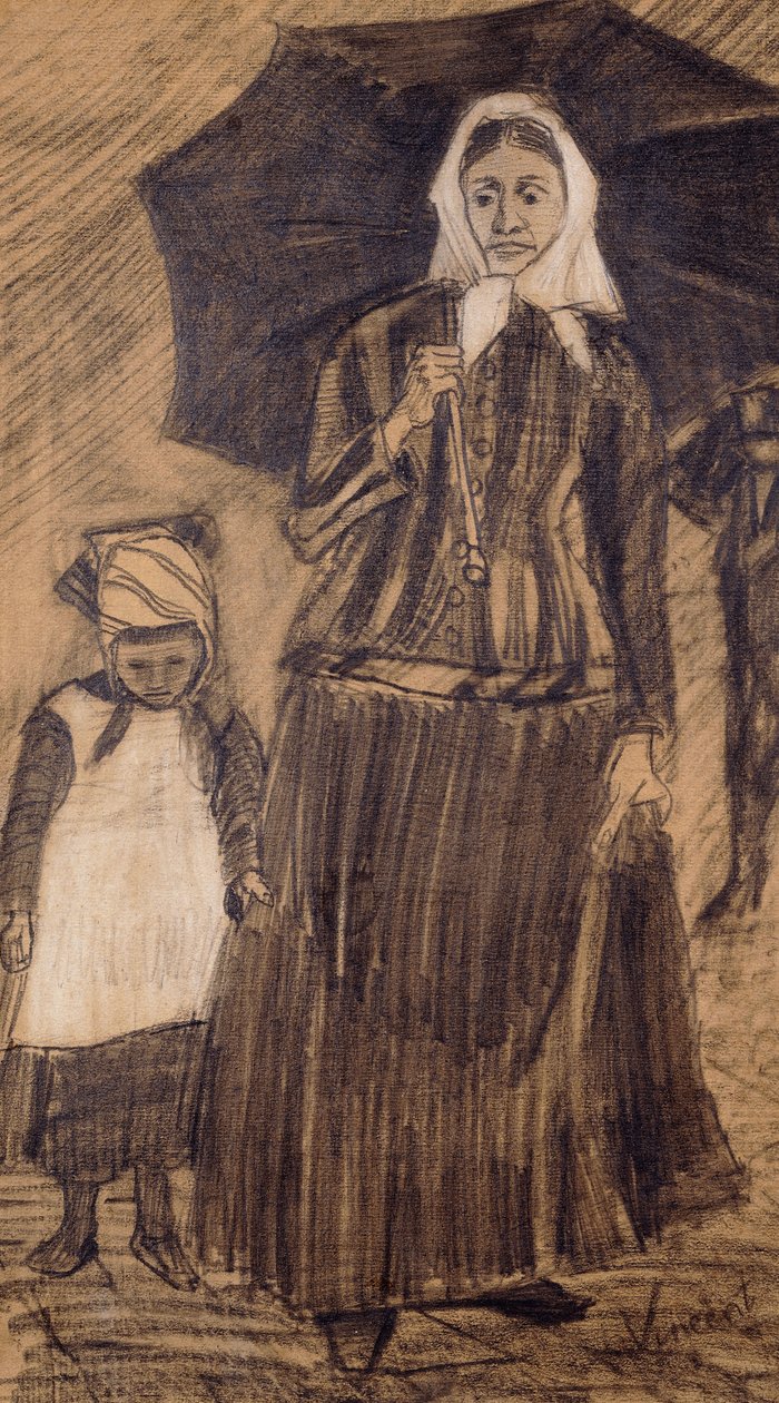 Sien under en paraply med en pige, 1882 af Vincent van Gogh