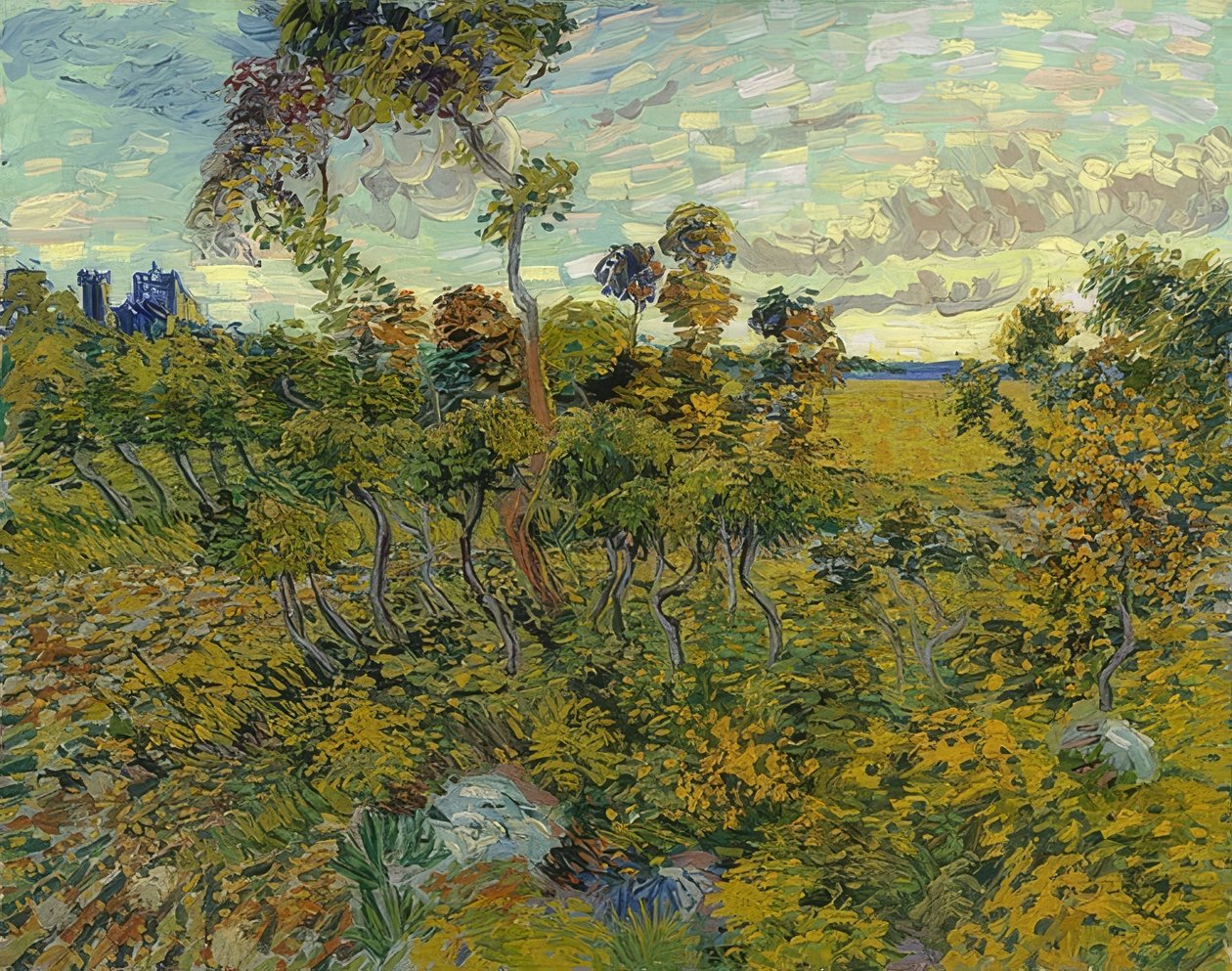 Solnedgang ved Montmajour. 1888 af Vincent van Gogh