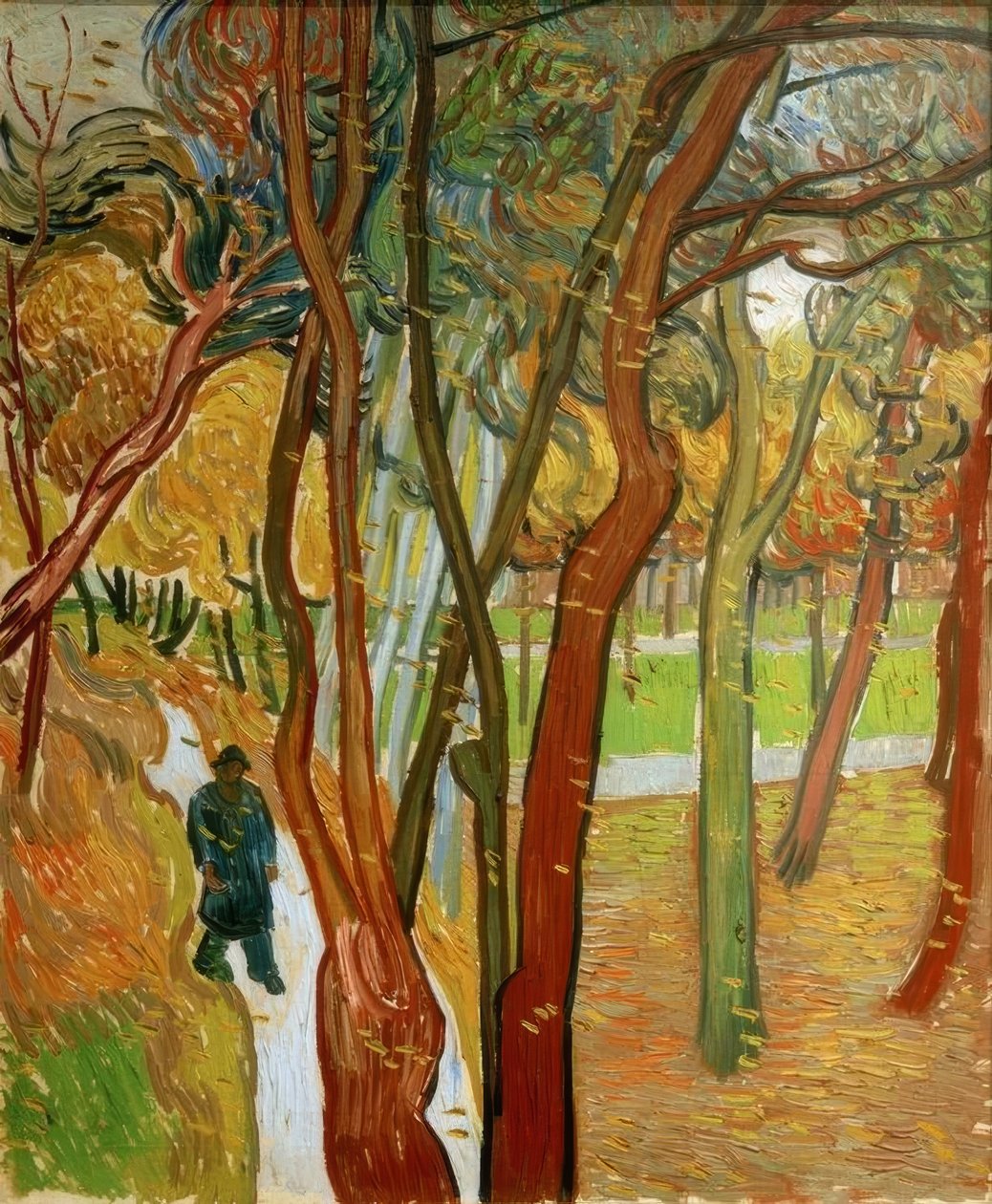 Vandrere i parken med faldende blade af Vincent van Gogh