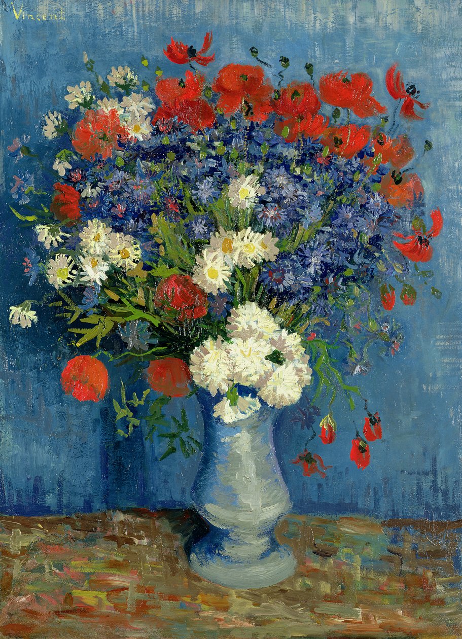 Stilleben: Vase med kornblomster og valmuer, 1887 af Vincent van Gogh