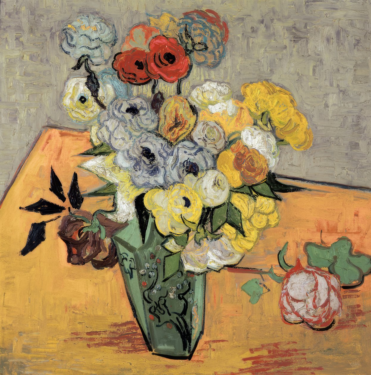 Stilleben med en japansk vase, roser og anemoner af Vincent van Gogh