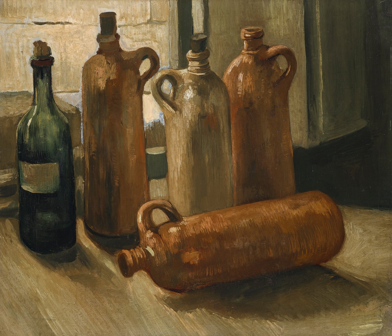Stilleben med fem flasker af Vincent van Gogh