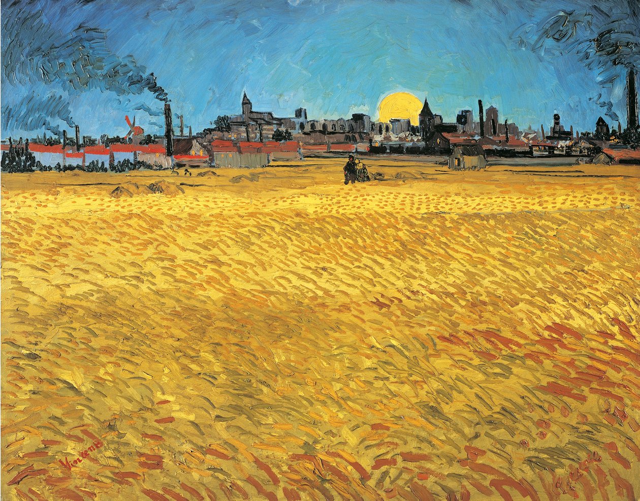 Solnedgang: Hvedemarker nær Arles af Vincent van Gogh