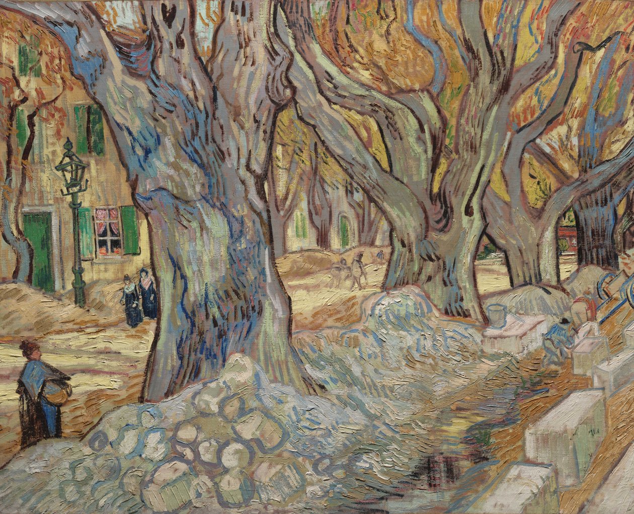 De store platantræer, eller Road Menders i Saint-Rémy, 1889 af Vincent van Gogh