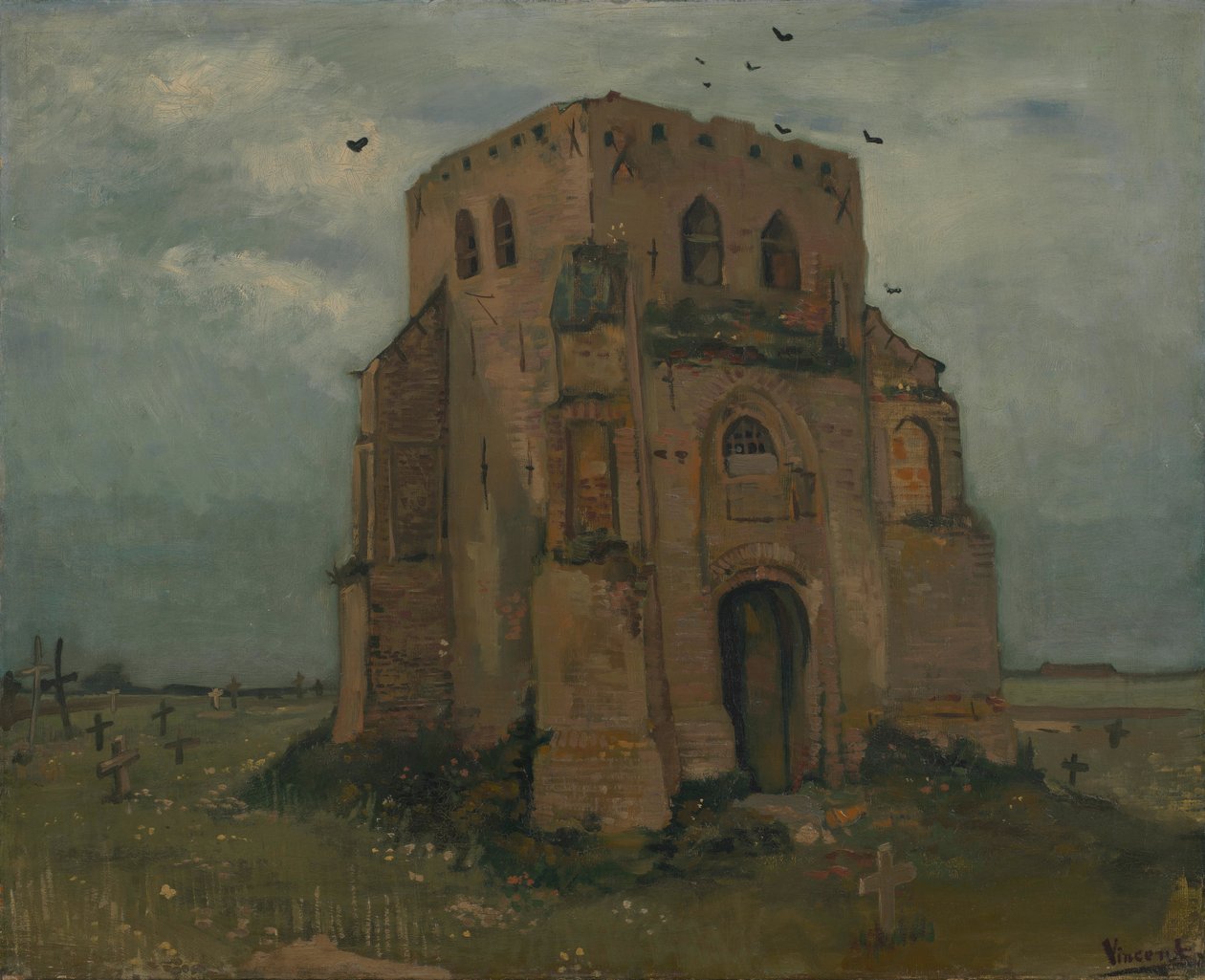 Det gamle kirketårn i Nuenen (bøndernes kirkegård) af Vincent van Gogh