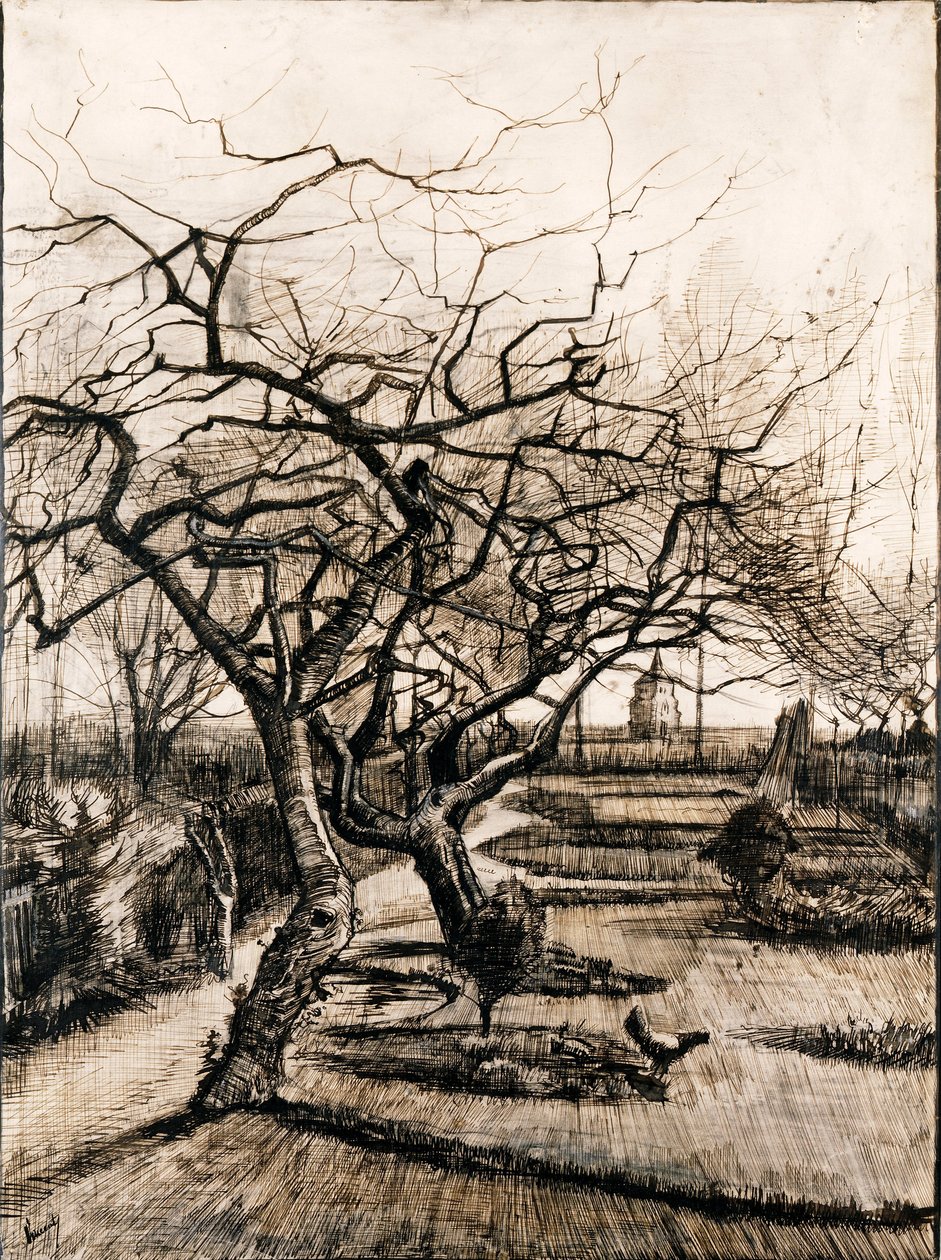 Præstegården i Nuenen om vinteren - Oeuvre de Vincent, van Gogh (1853-1890) - 1884 - Pen, pensel, blæk på papir - 51,5x38 - Szepmuveszeti Muzeum, Budapest af Vincent van Gogh