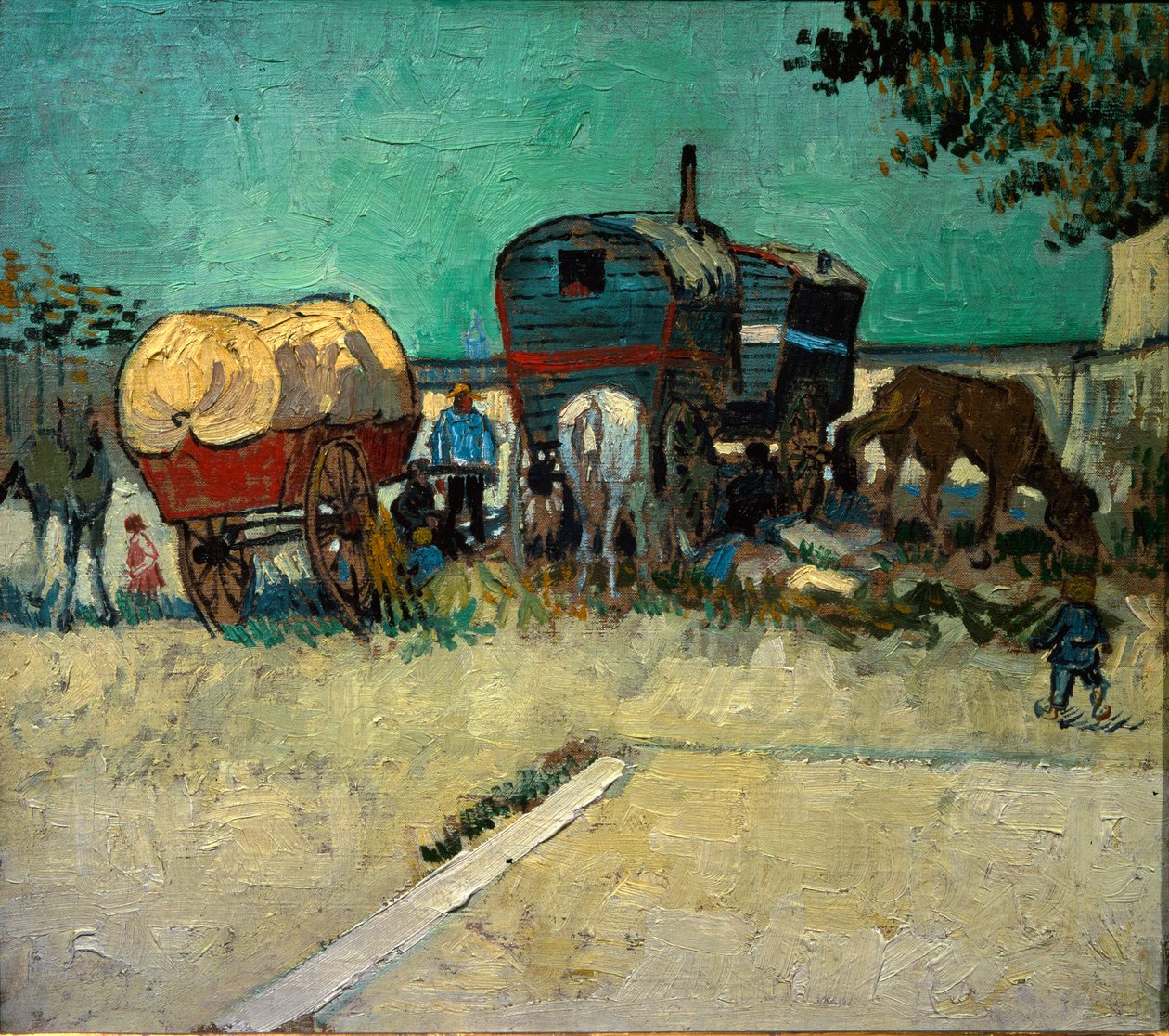 Trailere, bøhmisk lejrplads i nærheden af Arles (Olie på lærred af Vincent van Gogh