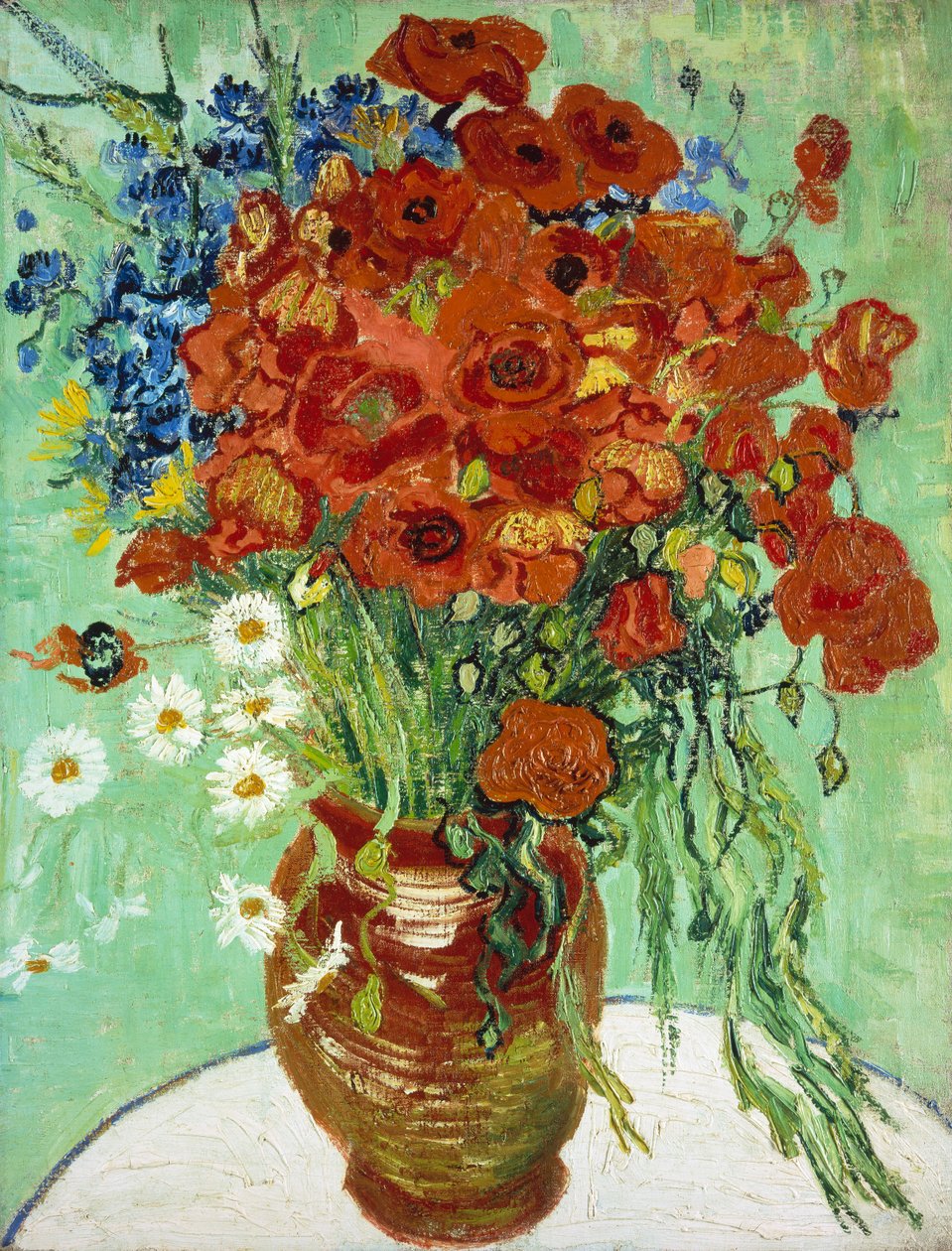 Vase med kornblomster og valmuer af Vincent van Gogh