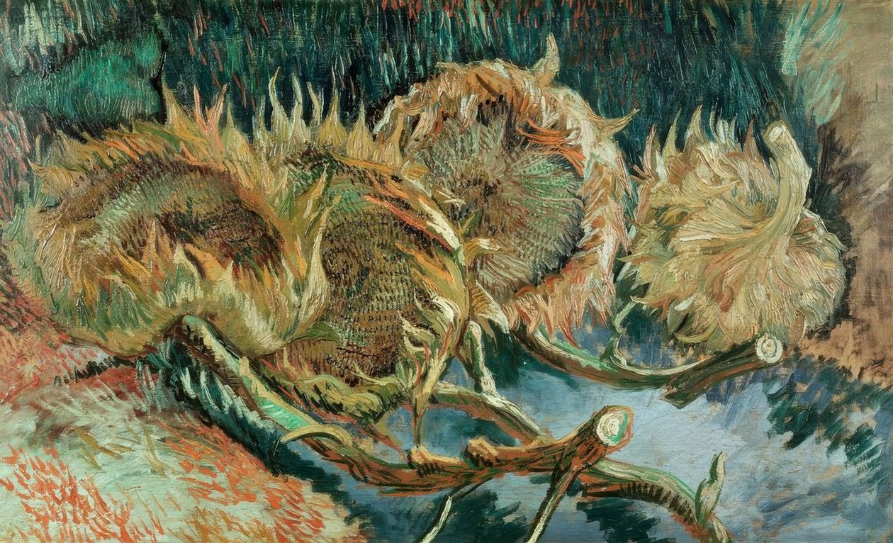Fire visne solsikker af Vincent van Gogh