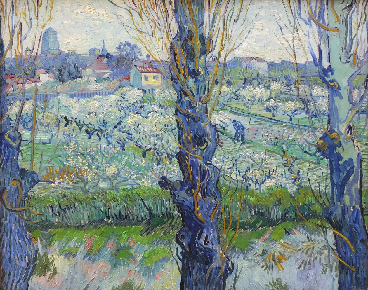 Udsigt over Arles, blomstrende frugtplantager af Vincent van Gogh