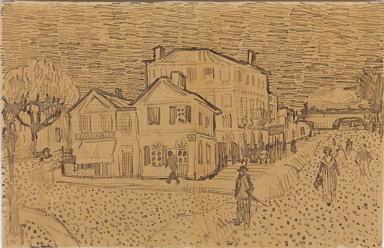 Vincents hus i Arles, fra et brev til hans bror Theo, henrettet i Arles, 1888 af Vincent van Gogh