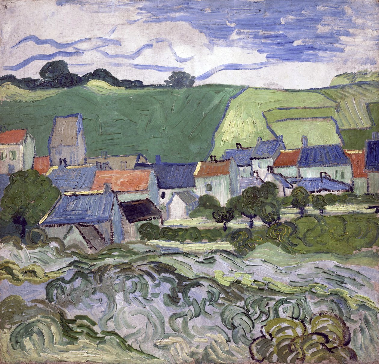Udsigt over Auvers sur Oise (Auvers-sur-Oise) (Frankrig) - Maleri af Vincent van Gogh (1853-1890), olie på lærred af Vincent van Gogh