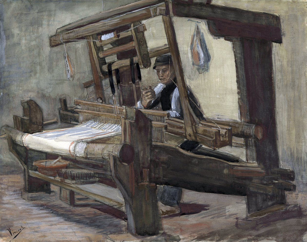 Weaver (tisserand) af Gogh, Vincent, van (1853-1890). Pen, pensel, akvarel, indisk blæk på papir, størrelse: 35,7x45,1 af Vincent van Gogh