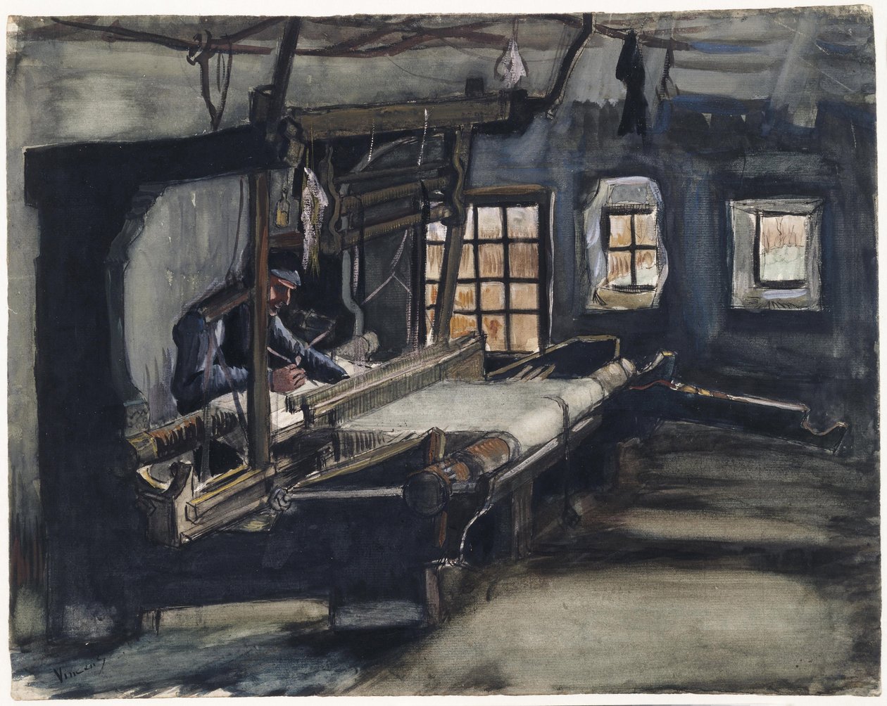 Weaver (tisserand) af Gogh, Vincent, van (1853-1890). Pen, pensel, akvarel, indisk blæk på papir, størrelse: 35,5x44,6 af Vincent van Gogh