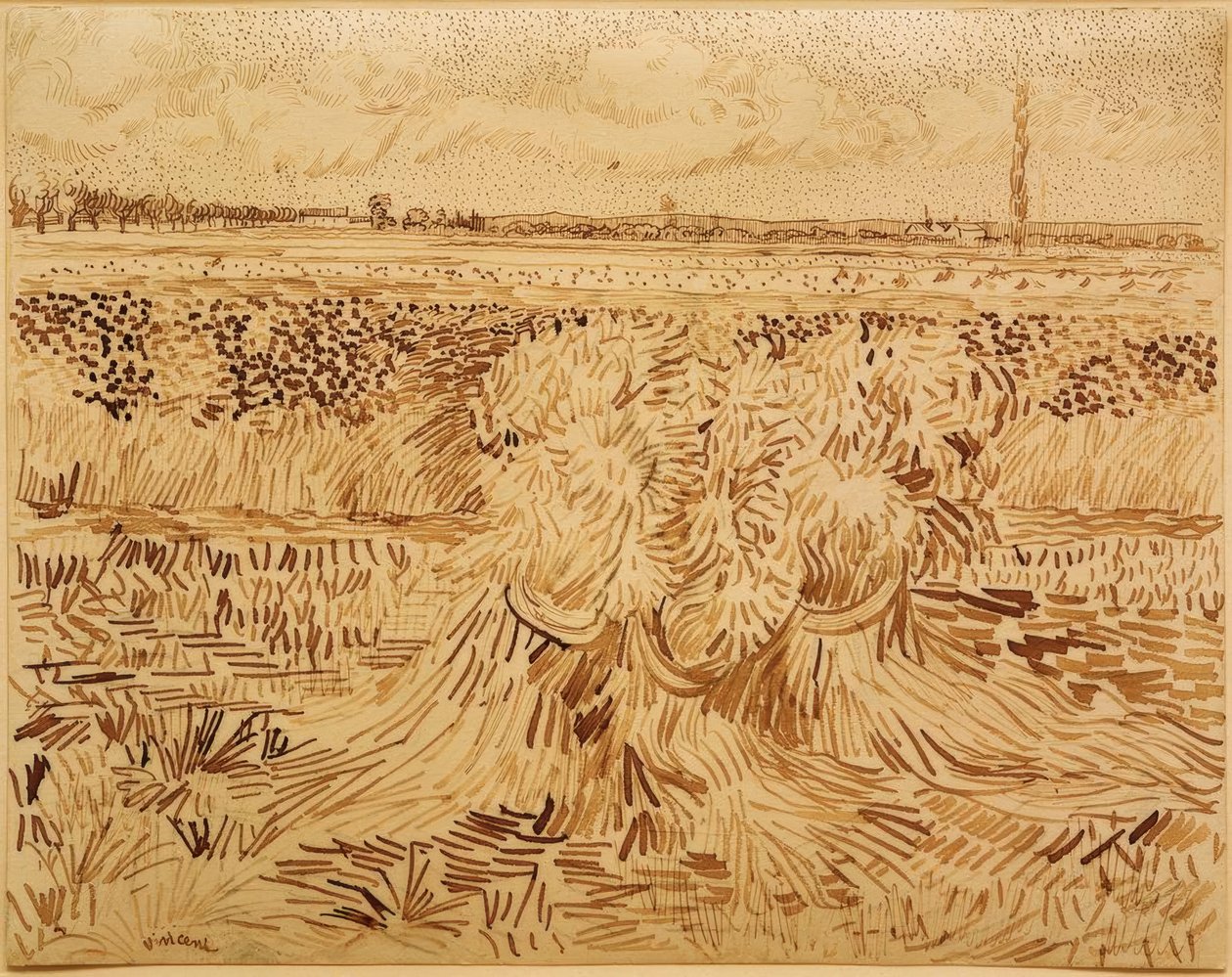 Hvedemark med bundter af korn af Vincent van Gogh