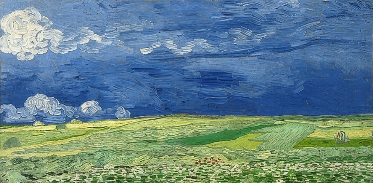 Hvedemark under en stormfuld himmel. 1890 af Vincent van Gogh