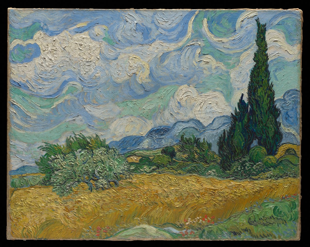Hvedemark med cypresser af Vincent van Gogh