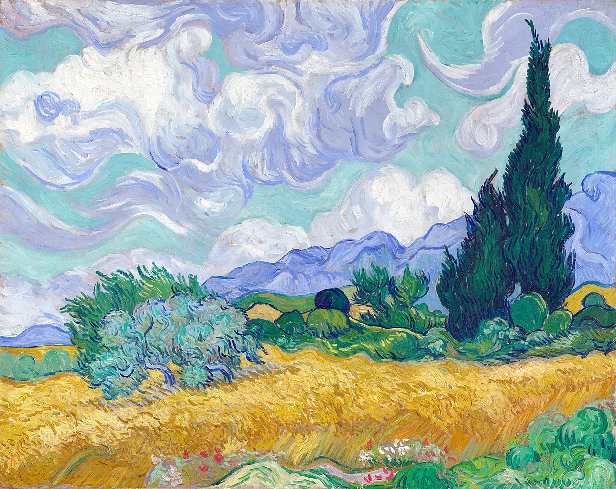 Hvedemark med cypresser af Vincent van Gogh