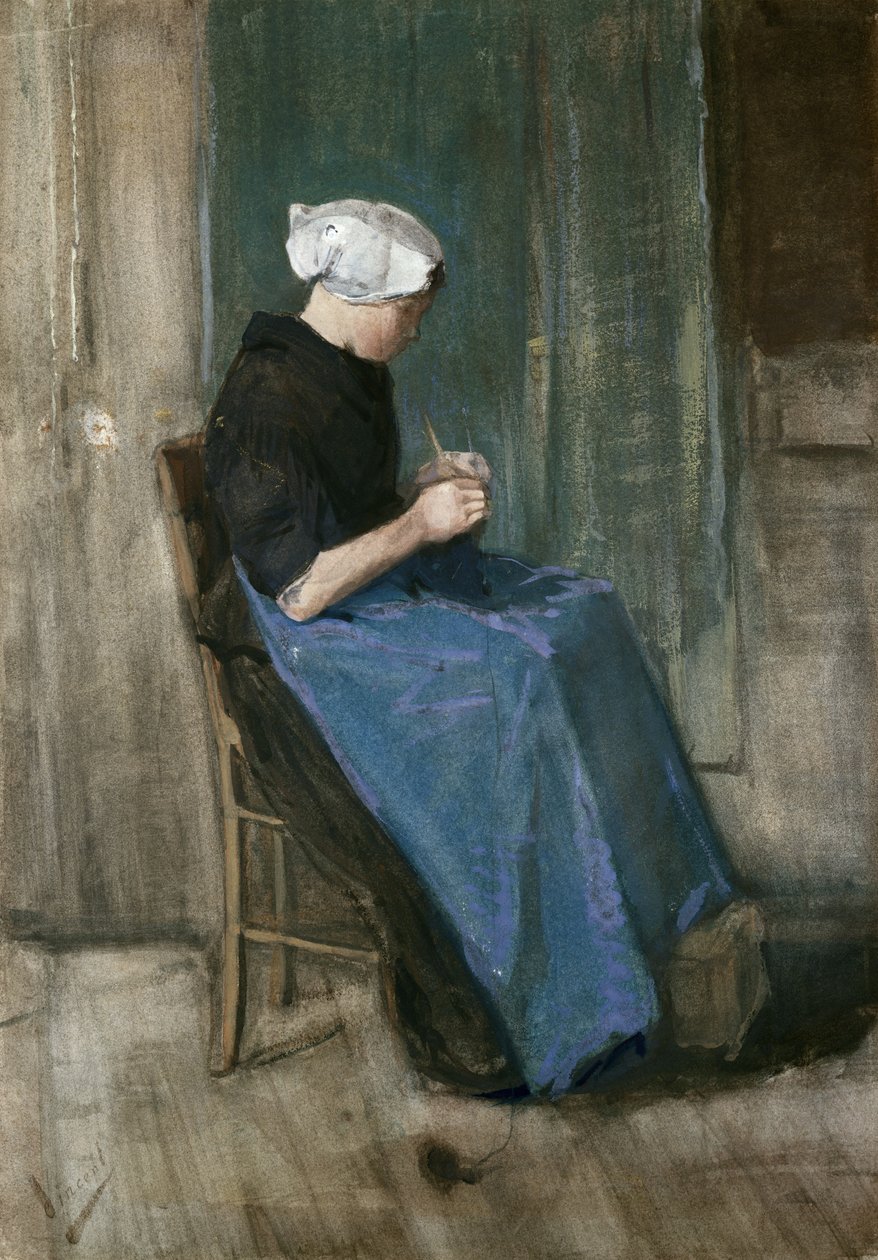 Ung Scheveningen kvinde strikker, højrevendt, 1881 af Vincent van Gogh