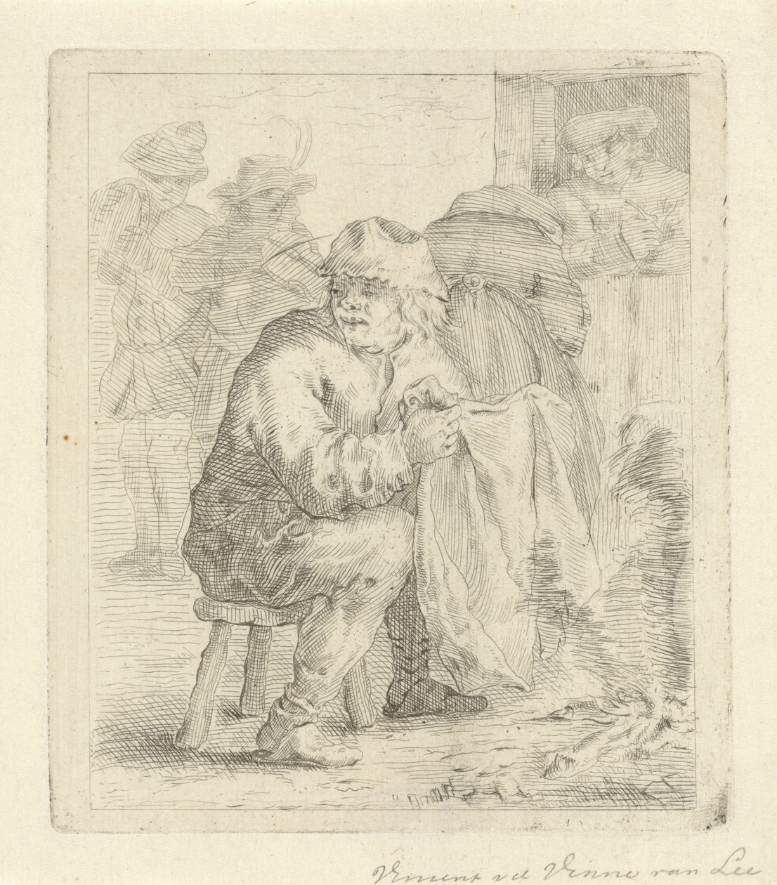 Mand på en skammel ved et bål af Vincent van der Vinne van Lee (signed by artist)