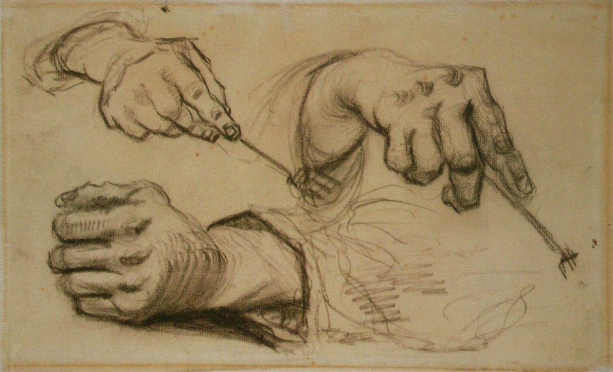 Study, Three Hands, Two Holding Forks F 1161r JH 746 af Vincent van Gogh