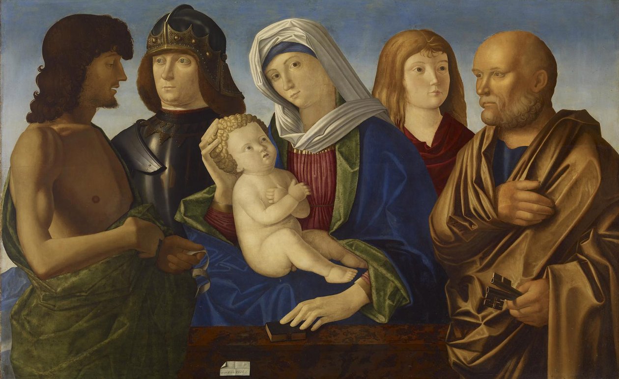 Madonna og barn med fire hellige, ca. 1500 (maling på panel) af Vincenzo di Biagio Catena