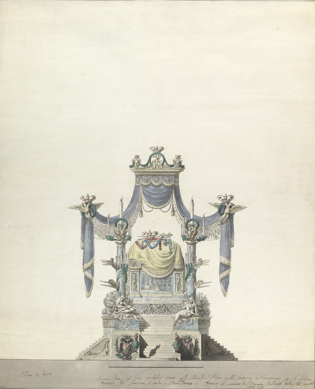 Katafalke for kejserinde Katarina den Store af Rusland Front Elevation., 1796. af Vincenzo Brenna