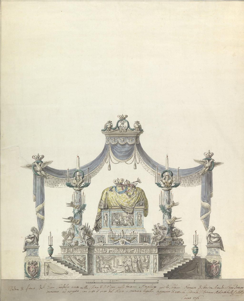 Katafalke af kejserinde Katarina den Store af Rusland Side Elevation., 1796. af Vincenzo Brenna