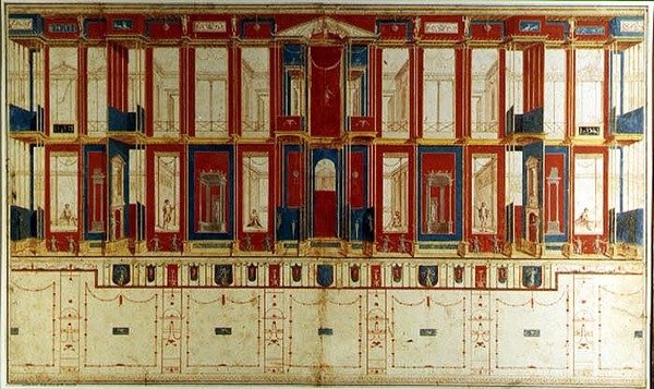 Pompejanske vægdekorationer (akvarel og gouache på papir) af Vincenzo Brenna