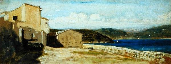 Huse ved Lerici (olie på panel) af Vincenzo Cabianca