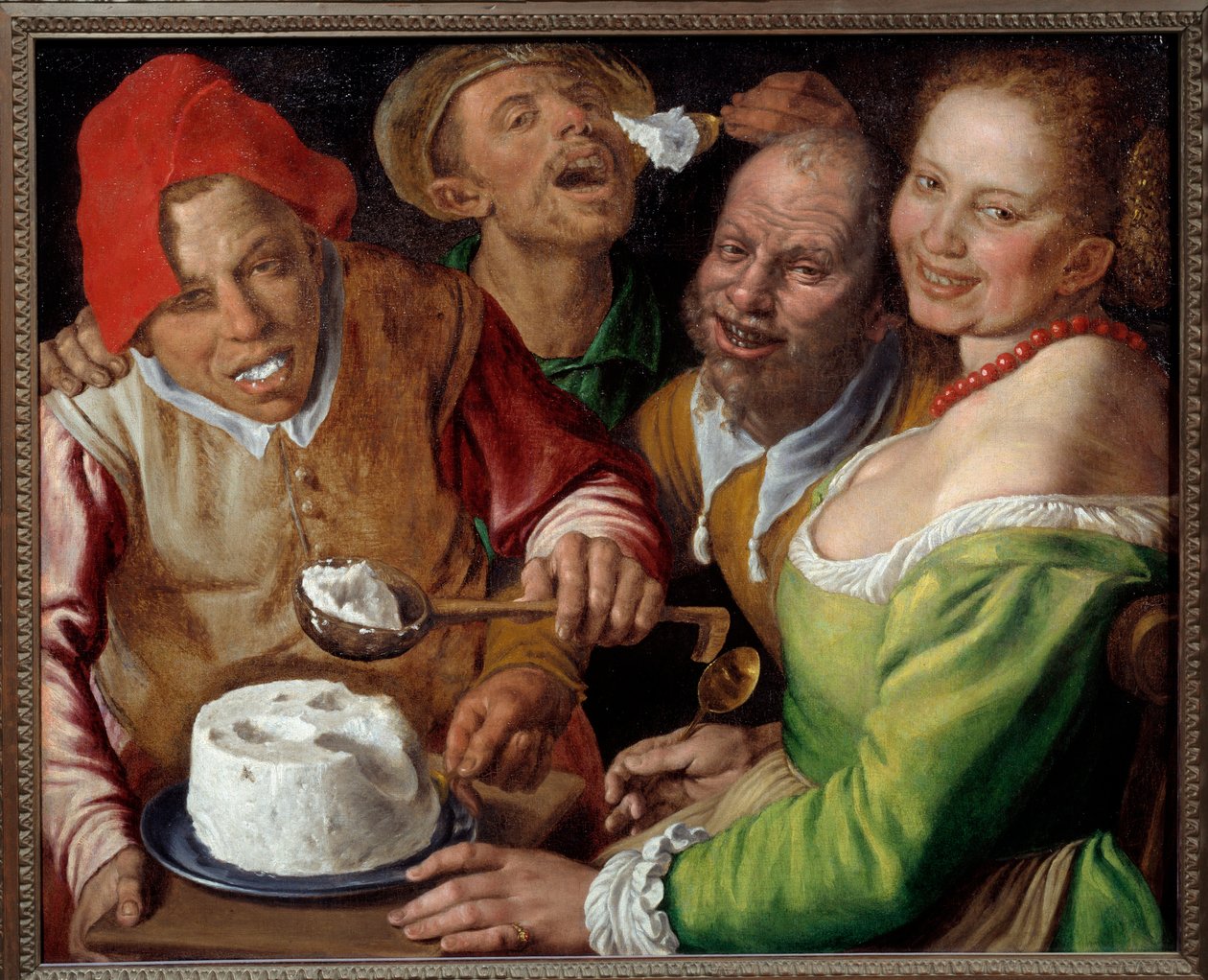 Ricotta Eaters Karakterer med udtryksfulde og groteske ansigter, der spiser ost med en slev. Maleri af Vincenzo Campi (1536-1591) af Vincenzo Campi