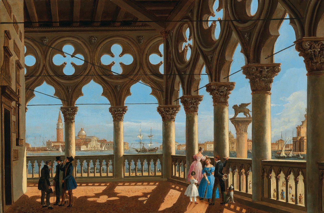 Udsigt over Bacino di San Marco fra Loggiaen i Palazzo Ducale, Venedig. af Vincenzo Chilone
