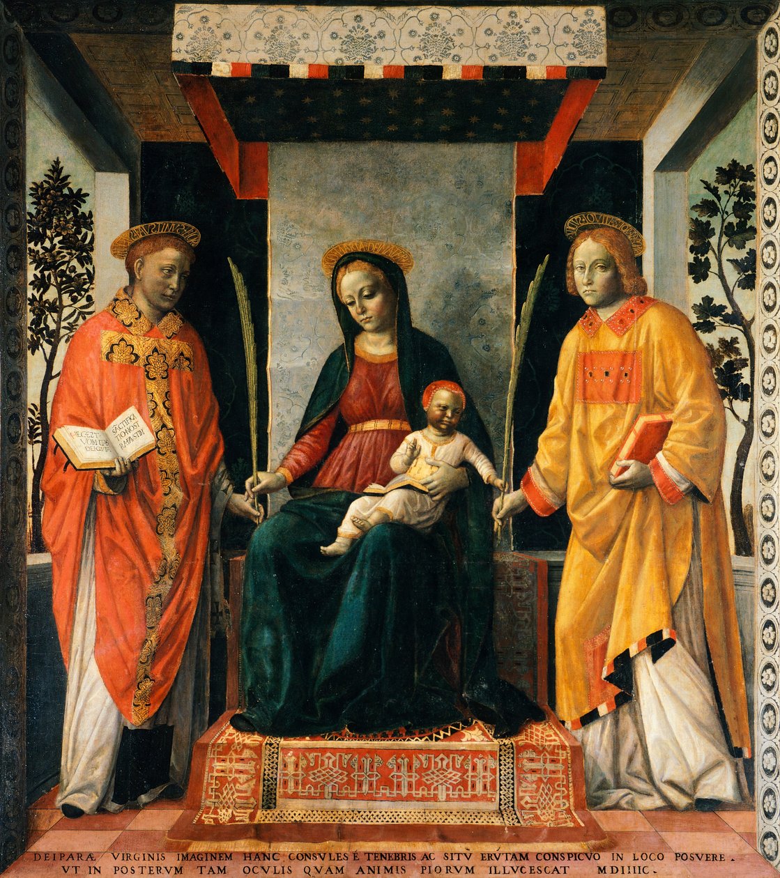 Madonna og barn mellem Sankt Faustinus og Sankt Jovita, af Vincenzo Foppa (ca 1427-ca 1515), Tempera på lærred, 205x226 cm af Vincenzo Foppa