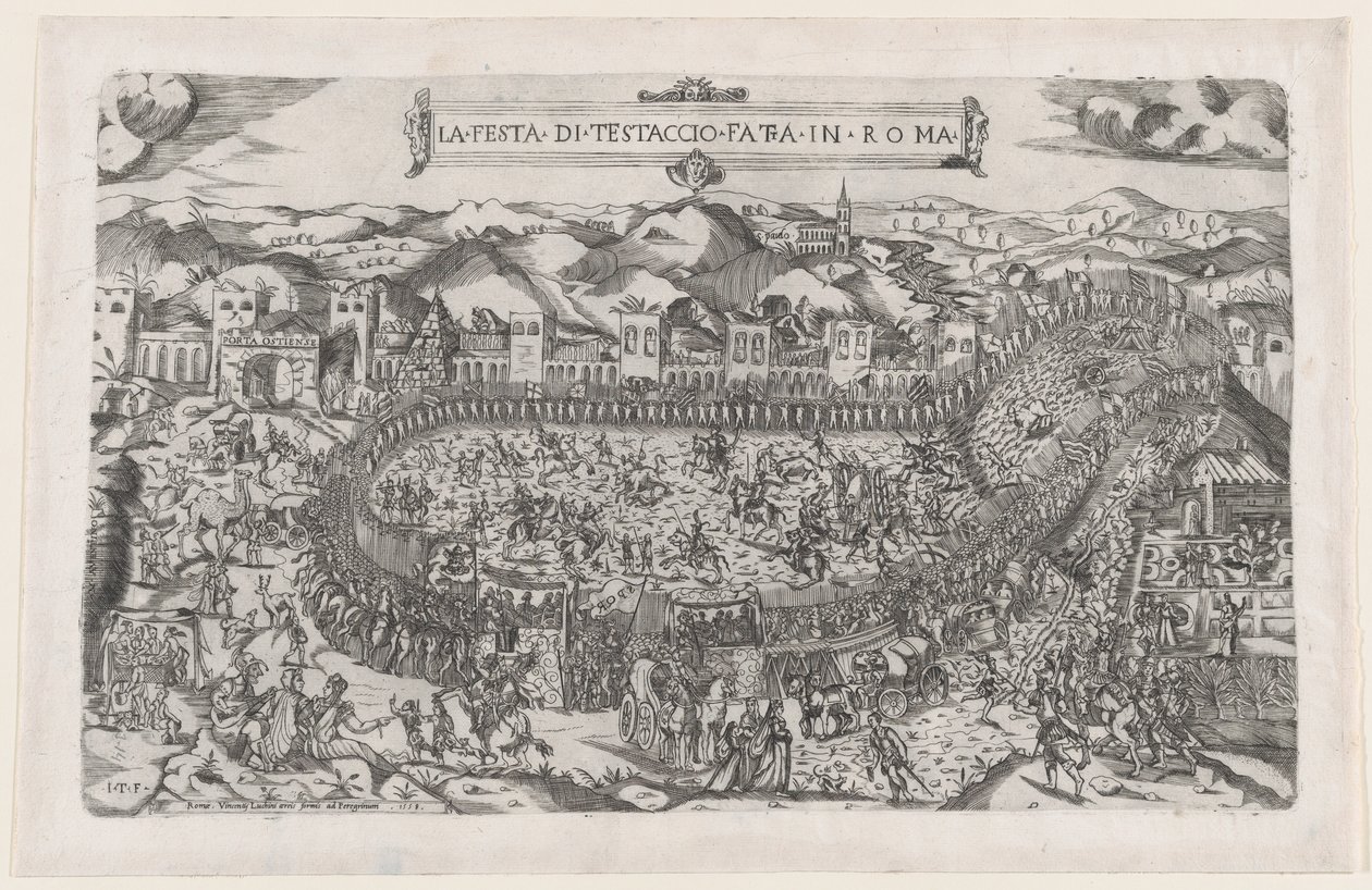 Mirror of Roman Magnificence: Karnevalsspil afholdt i Mount Testaccio i Rom, 1558., 1558 af Vincenzo Luchino