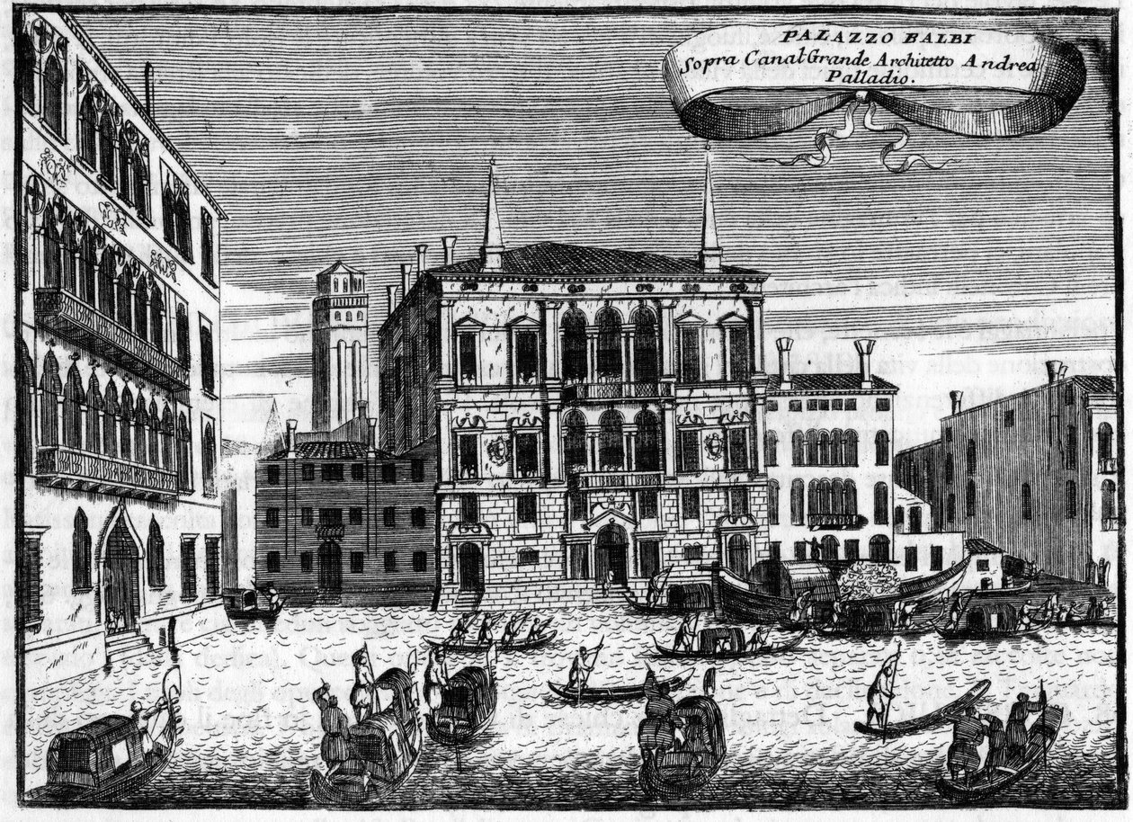 Venedig Italien: Palazzo Balbi har af arkitekten Andrea Palladio i "" Singularity of Venice "" af Vincenzo Coronelli (1650-1718). af Vincenzo Maria Coronelli