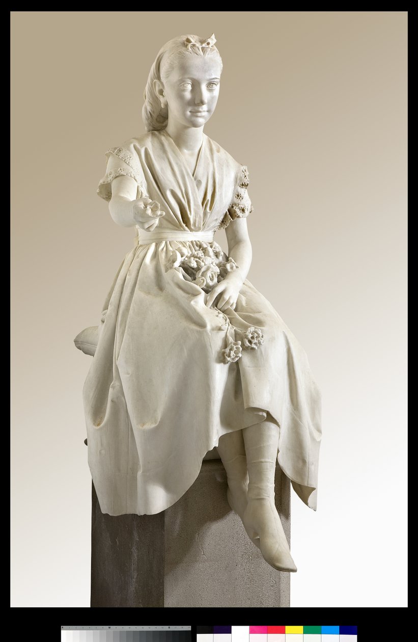 Portræt af Marquise Virginia Busti Porro som en ung pige eller ung dame, der tilbyder en blomst af Vincenzo Vela