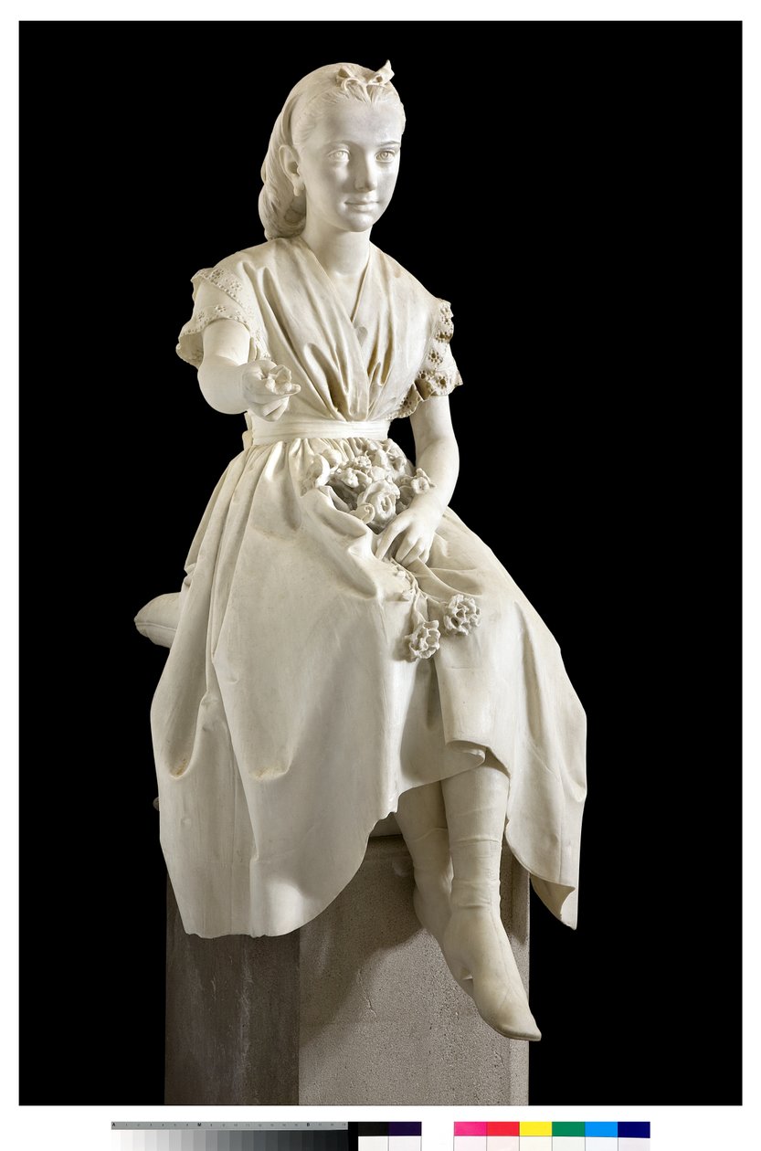 Portræt af Marquise Virginia Busti Porro som en ung pige eller ung dame, der tilbyder en blomst af Vincenzo Vela