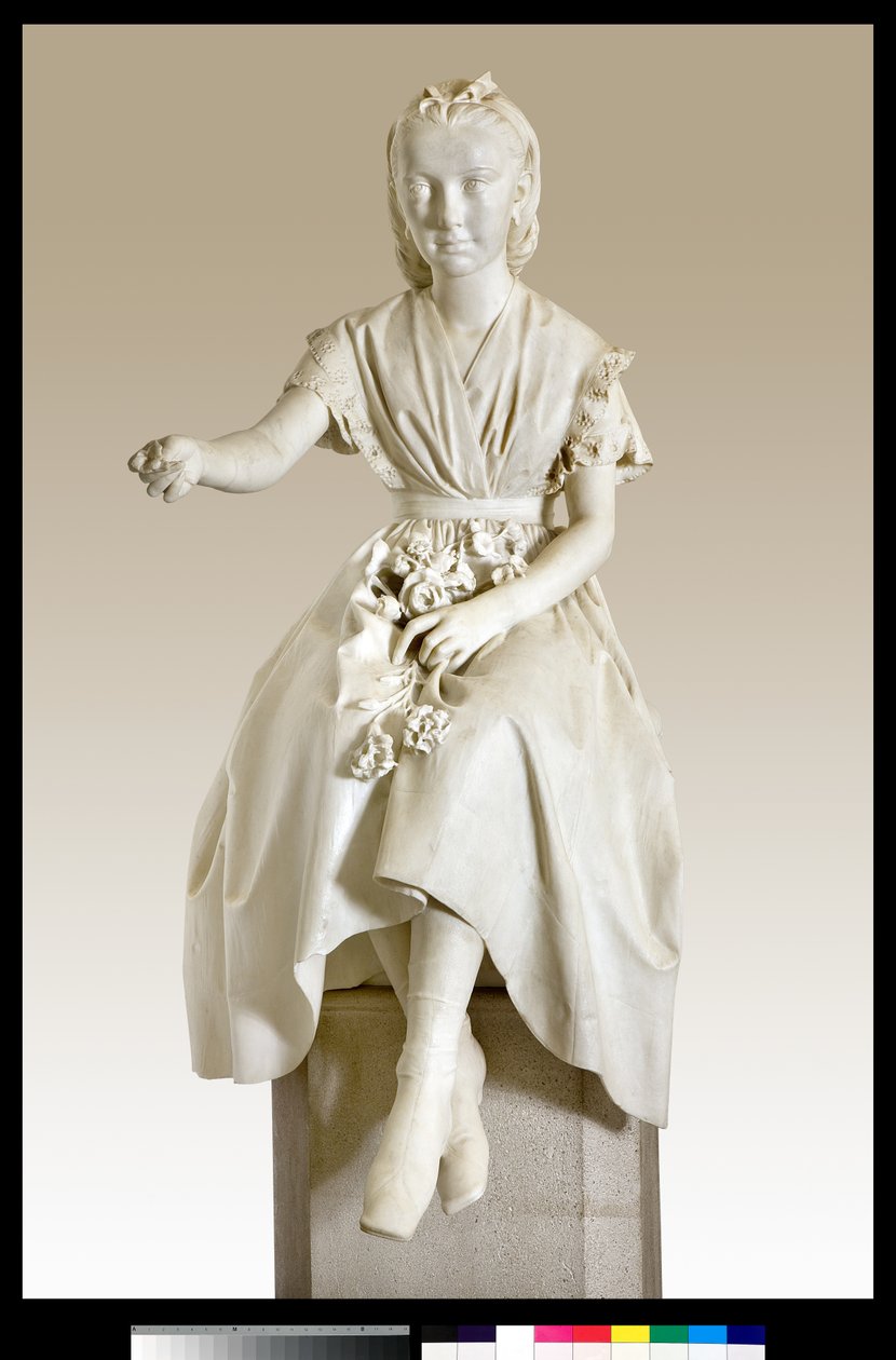 Portræt af Marquise Virginia Busti Porro som en ung pige eller ung dame, der tilbyder en blomst af Vincenzo Vela