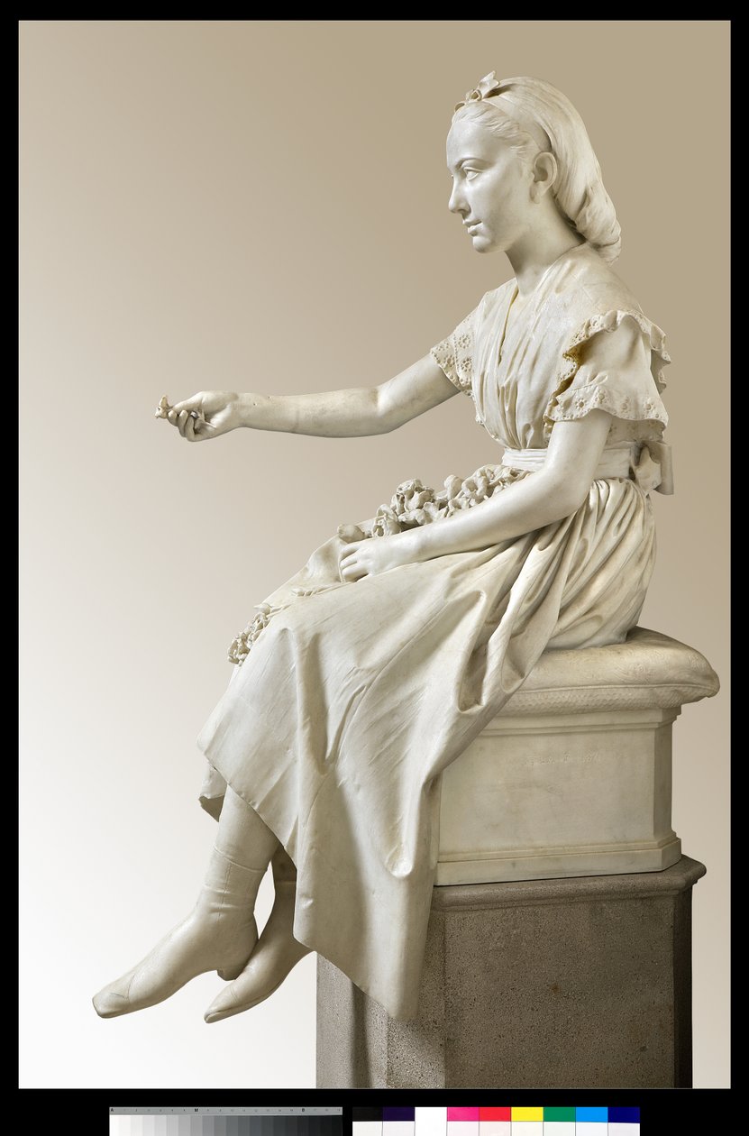 Portræt af Marquise Virginia Busti Porro som en ung pige eller ung dame, der tilbyder en blomst af Vincenzo Vela