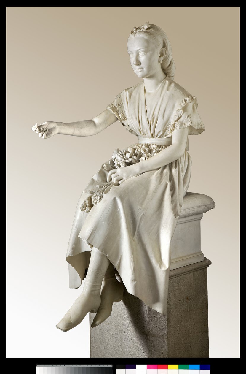 Portræt af Marquise Virginia Busti Porro som en ung pige eller ung dame, der tilbyder en blomst af Vincenzo Vela