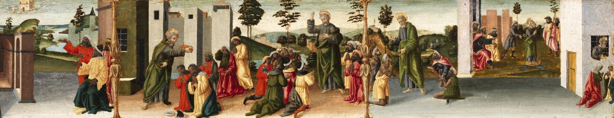 Historien om Sankt Thomas apostlen - Sankt Thomas døber Gundaphorus og andre episoder, 1480-1500 af Vincenzo di Antonio Frediani
